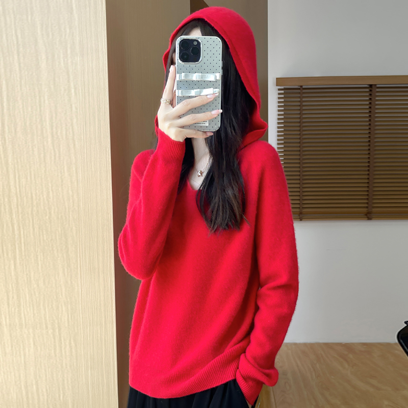 Soft Cashmere Tops, Clothing Hooded Collar Pullover Merino Wool Sweater