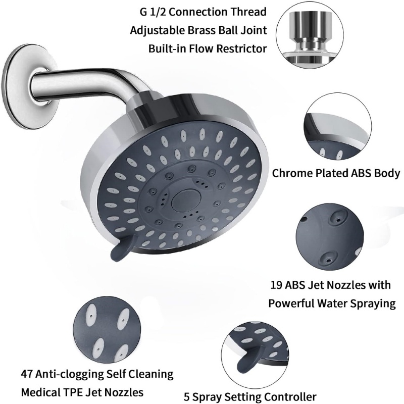 High Pressure Shower Head, High Flow Fixed Shower Heads, Sprayer Bathroom Rain Shower Head Faucet Replace