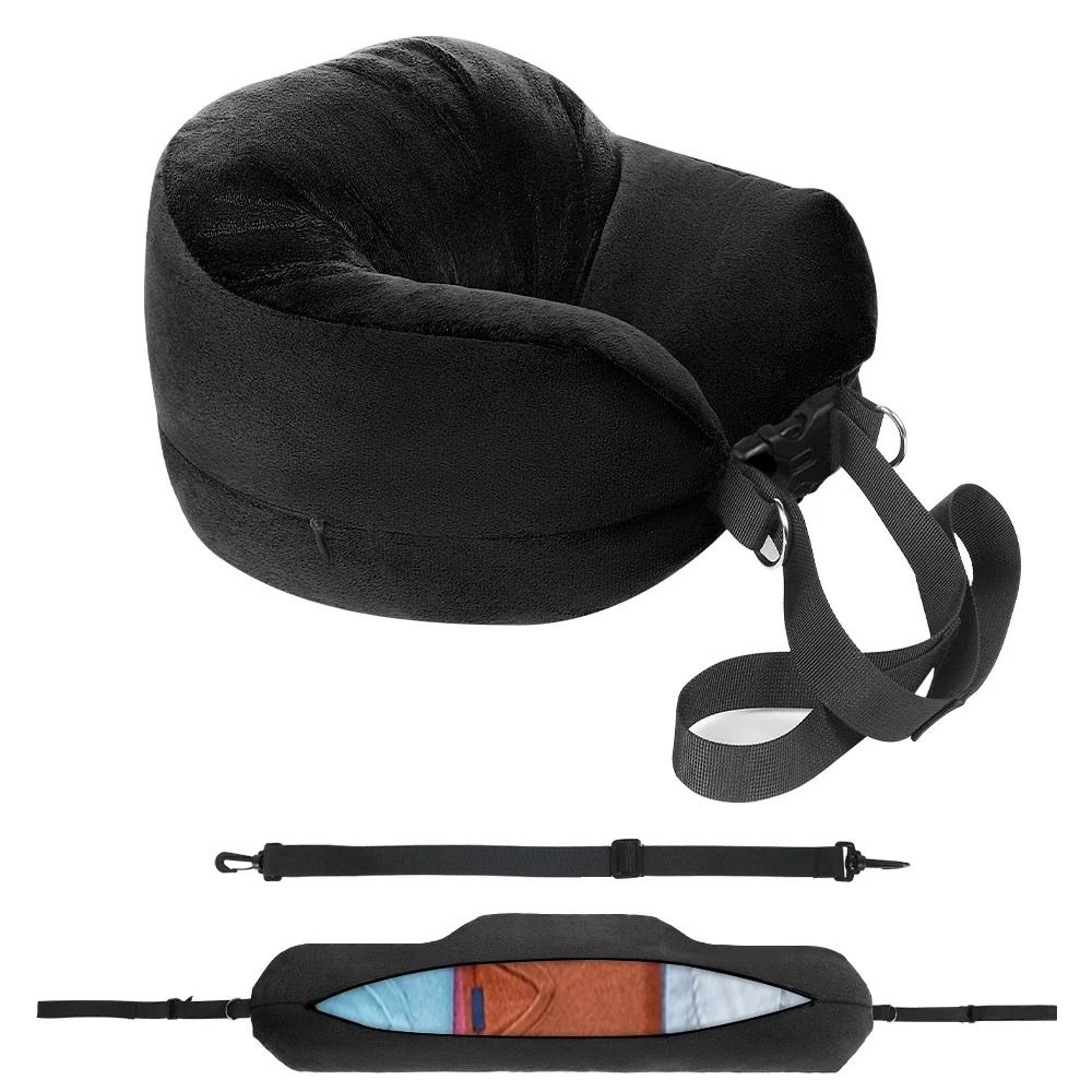 Travel Neck Pillow With Fillable Clothing Insert And Velvet Cover