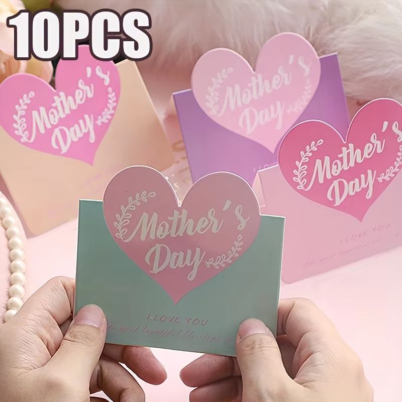 10PCS Greeting Card Set Happy Mother's Day and Heart-Shaped Father's Day Handwritten Blessing Cards