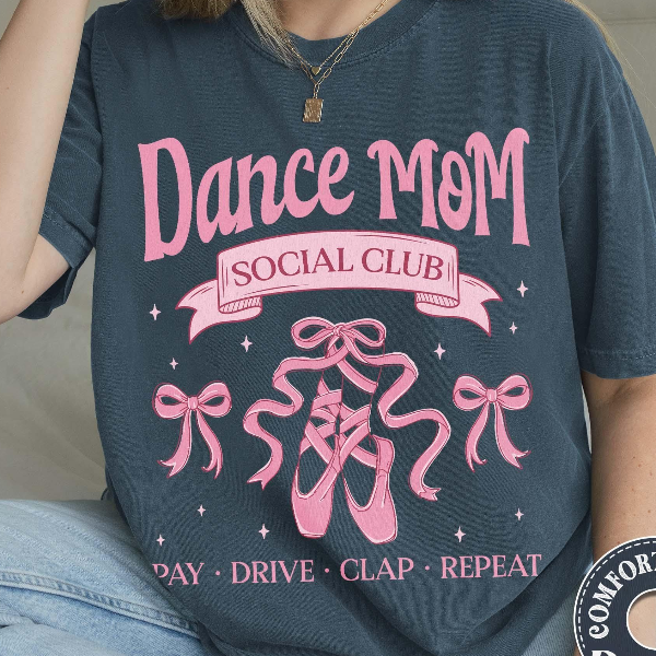 Dance Mom Social Club Shirt, Ballet Shoes, Coquette Bow Tee, Garment-Dyed