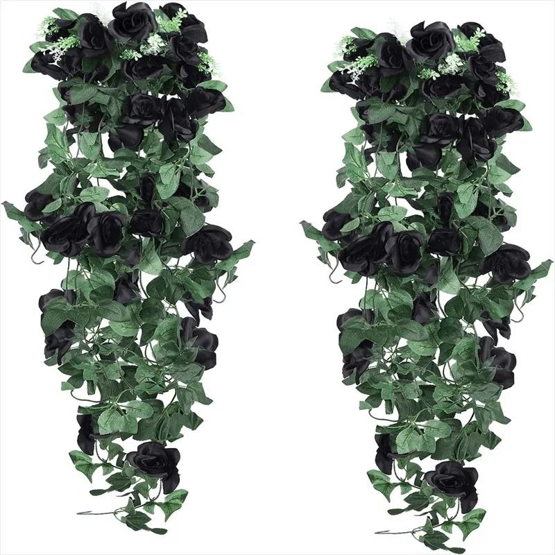 2Pcs Artificial Black Rose Vine Hanging Decorations