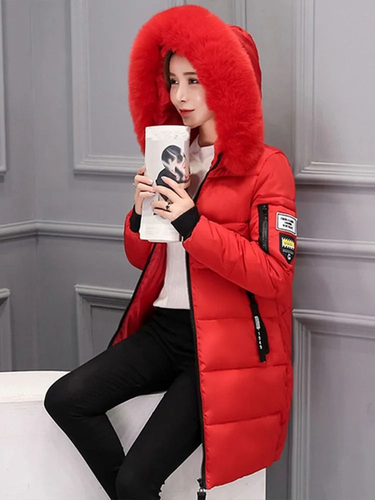 Womens Winter Fur Collar Hooded Parka Jacket
