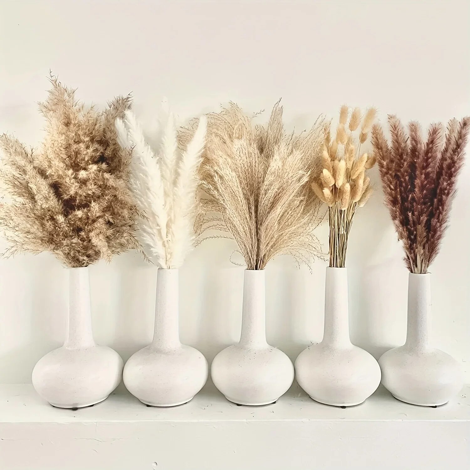 105pcs Natural Dried Flowers Pampas Bouquet Home Decor Rabbit Tail Grass Wedding Arrangement