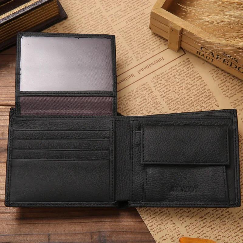 Premium Real Cowhide Mens Wallet Stylish Short Black Wallet for Men
