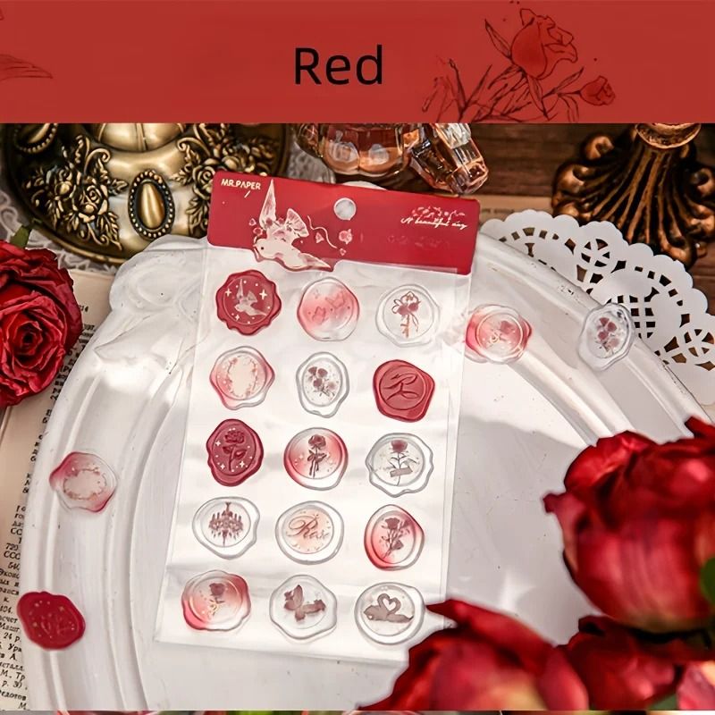 15 Piece Simulated Rose Wax Seal Sticker Set