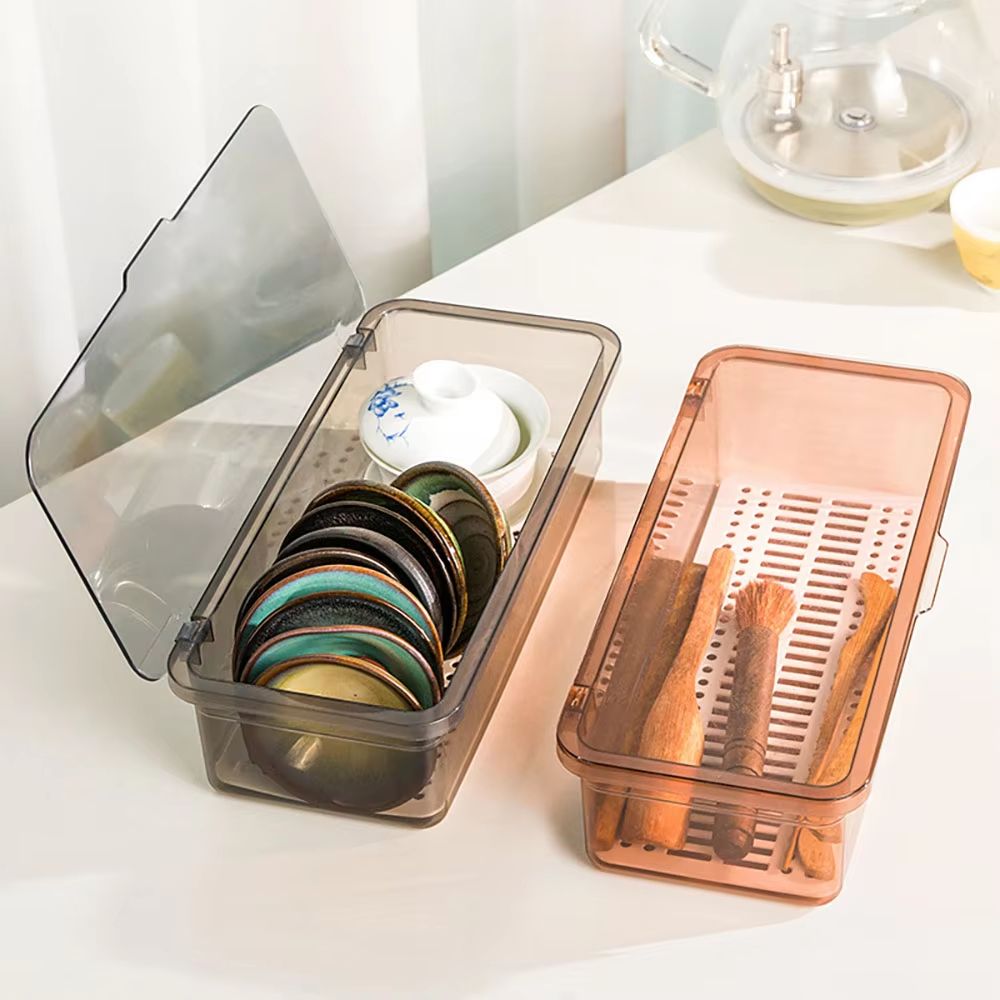 Dustproof Chopsticks and Spoon Storage Box with Drain and Lid Organizer