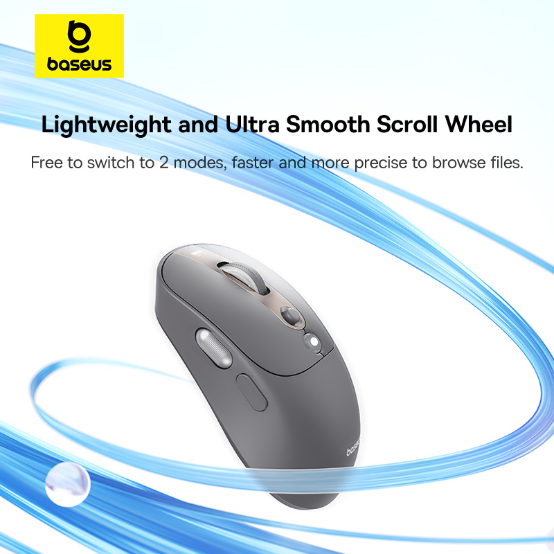 Rechargeable Ergonomic Mice Digital Display, Baseus Bluetooth Wireless Mouse, Two Scroll Wheels, Customizable Button