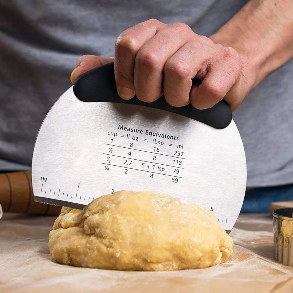 Stainless Steel Bench Scraper & Pastry Cutter with Measuring Scale, Precision Dough & Baking Tool