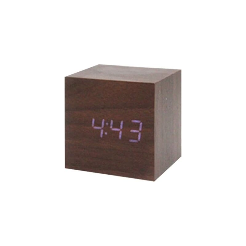 Wooden Cube Voice Control Alarm Clock