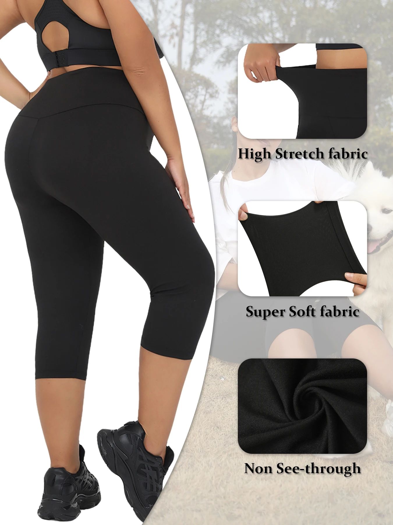 Plus Size High Waisted Yoga Capri Leggings for Women – Super Soft Tummy Control No See Through Workout Running Pants