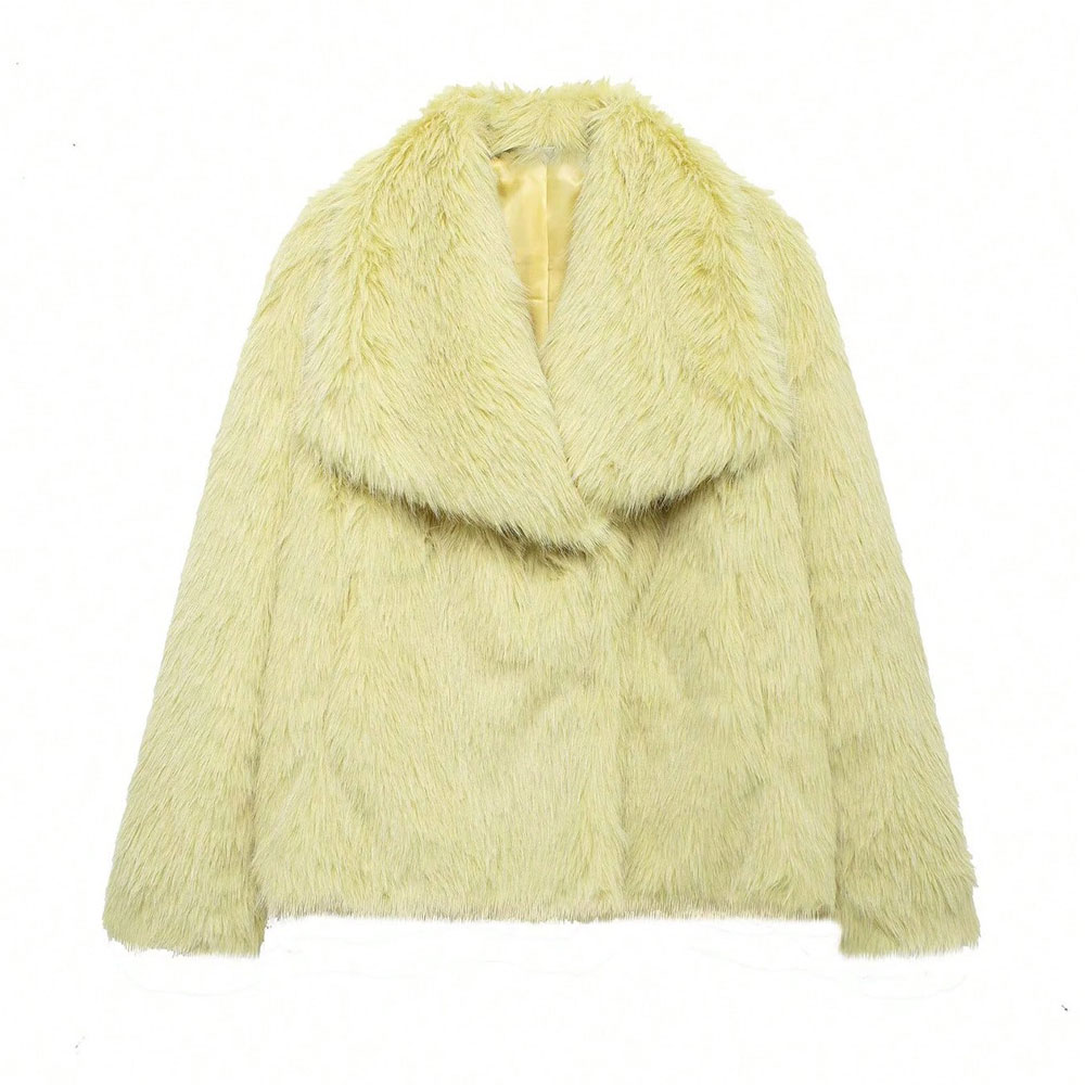 HH Women Elegant Faux Fur Coat Warm Fluffy Loose Long Sleeve Lapel Jacket Autumn Winter Fashion High Street Lady Outerwear