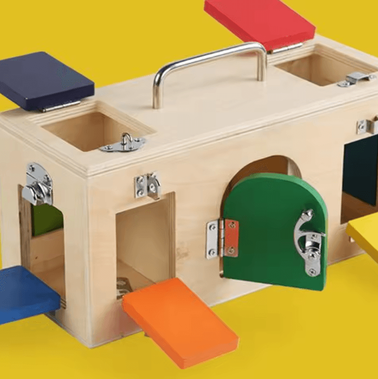 Wooden Busy Box Montessori Educational Material Lock Latch Box Early Educational Kids Toys Birthday Christmas Gift