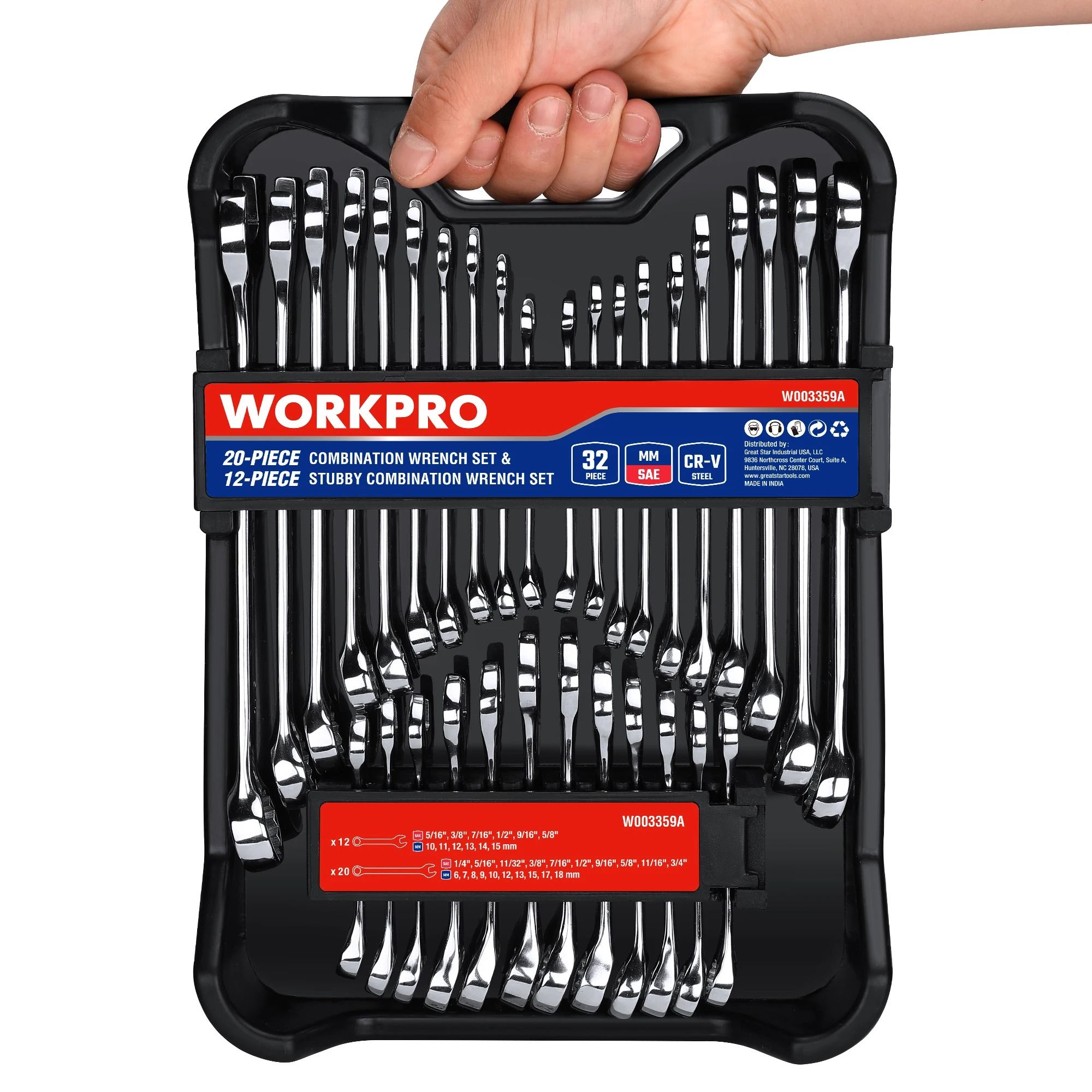 Professional 32 Piece Combination Wrench Set with Organizer