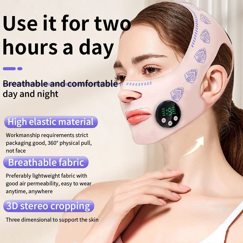 Head Massage Face Slimming Strap, USB Rechargeable Facial Lifting Mask to Reduce Double Chin, Cheek Lift, Skin Tightning