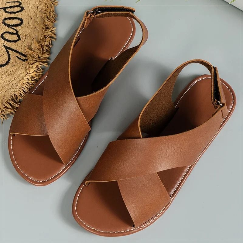 Women Summer Sandals Flat Soft Leather Casual Beach Shoes
