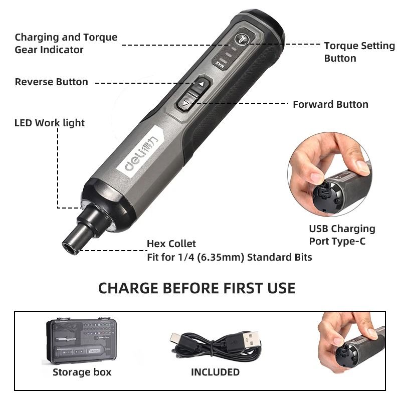 3-Speed Cordless Electric Screwdriver