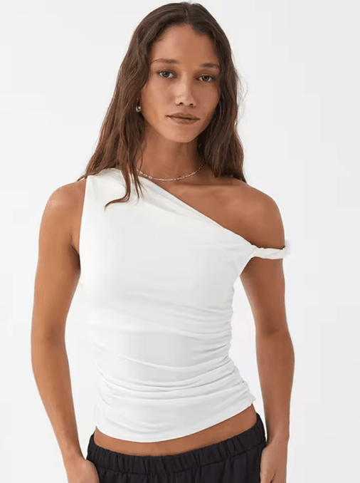 Womens Off Shoulder Ruched Crop Top Basic Summer Sleeveless Vest