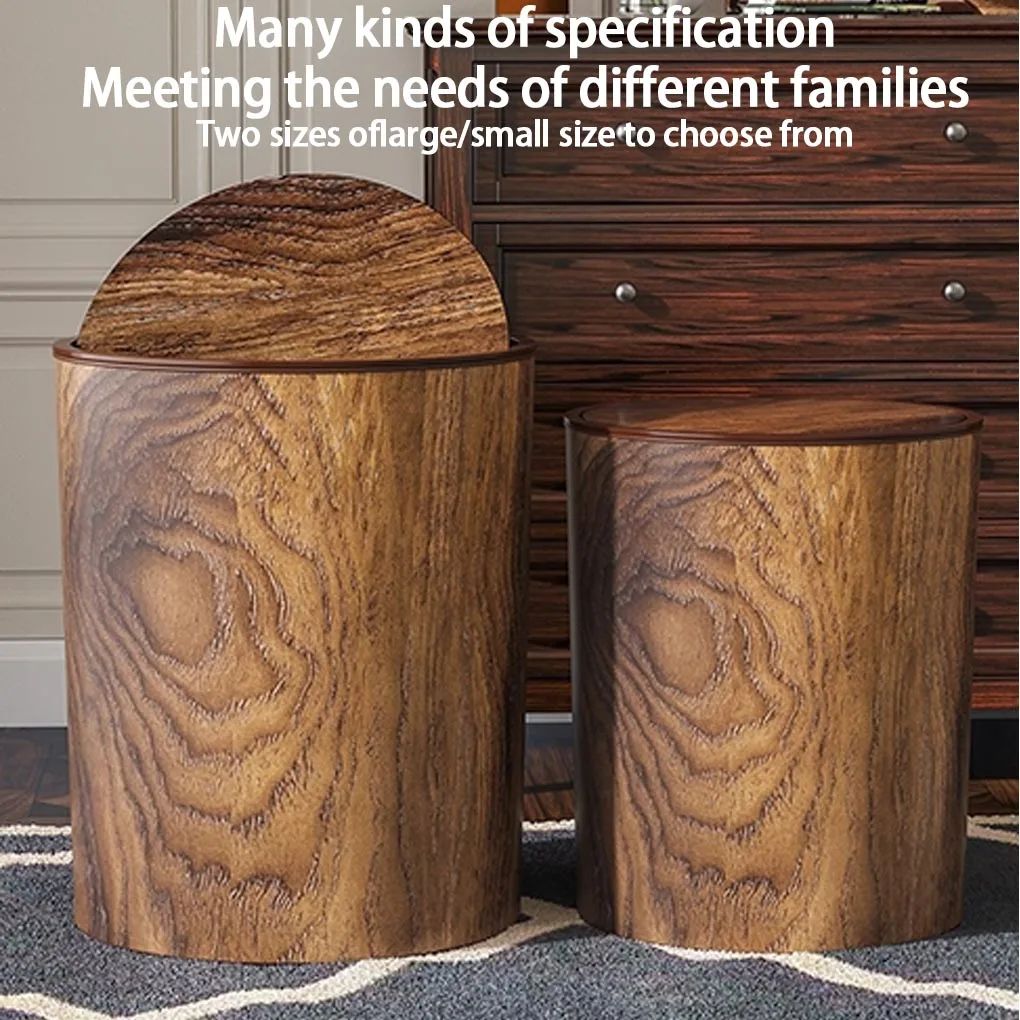 Imitation Wood Trash Can with Swing Lid