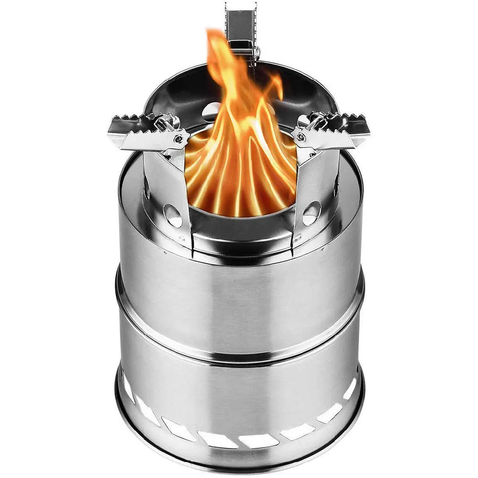 Portable Wood Burning Camping Stove Lightweight Stainless Steel Backpacking Cooker