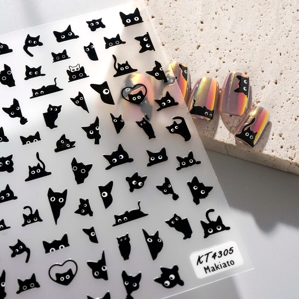 Black Cat Nail Stickers Cute Cartoon Nail Art Decals