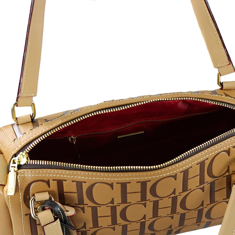 Vintage Style Embossed Letter Cylindrical Handbag Large Capacity Fashion Shoulder Bag