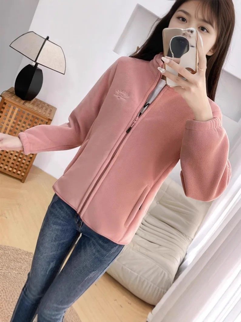Winter Luxe Polar Fleece Letter Print Coat – Womens Loose Fit Wool-Liner Jacket
