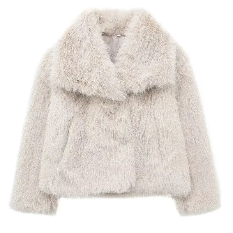 LuxeFluff Womens Faux Fur Coat – Plush Fluffy Winter Jacket with Turn-Down Collar