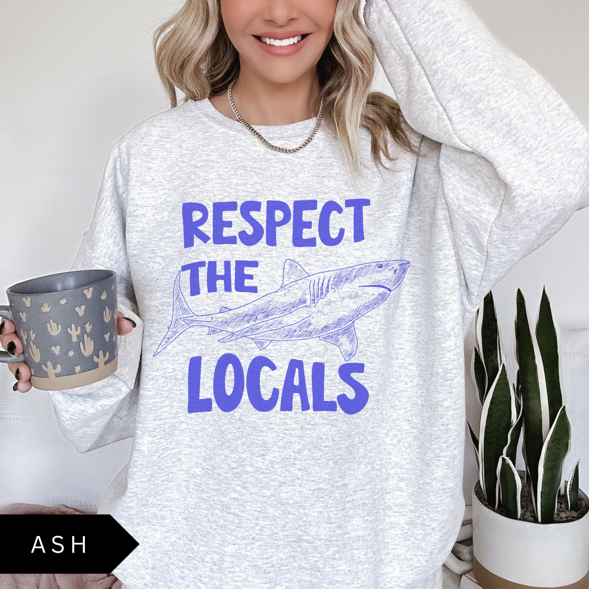 Respect The Locals Shark Sweatshirt, Ocean Surfing Beach Crewneck