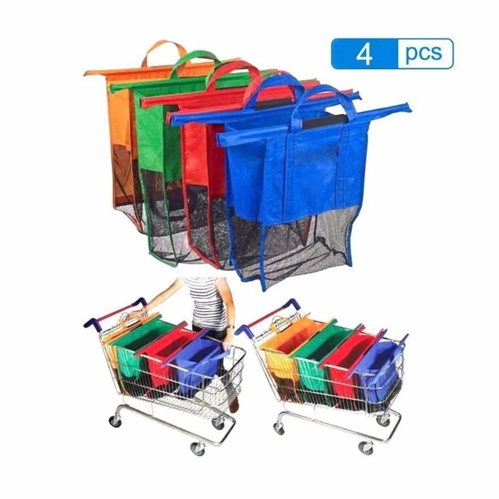4Pcs Foldable Shopping Cart Trolley Grocery Bags Set Reusable Eco Friendly Tote
