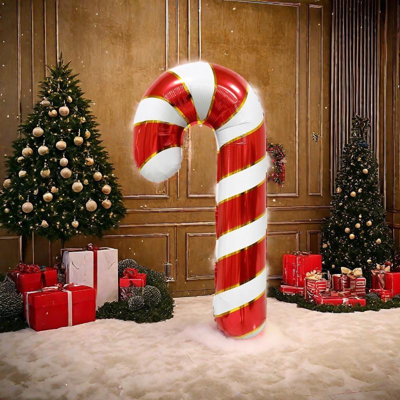 Red Cane Aluminum Film Christmas Candy Cane Balloon, Festival Party Atmosphere Decoration for New Year
