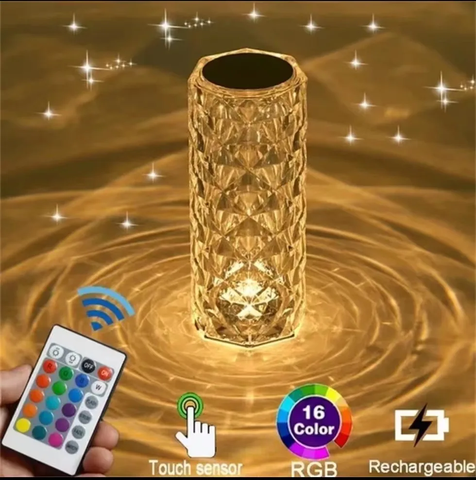 Rechargeable Crystal Diamond Table Lamp Acrylic Bedroom Bedside Touch Creative Night Lights Rose Decorative Ambiance