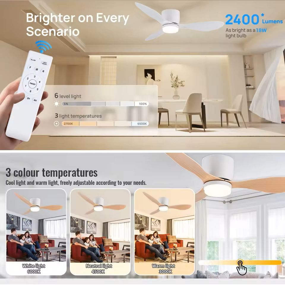 IRALAN Ceiling Fan with Light Reversible DC Motor 6 Speed Dimmable
