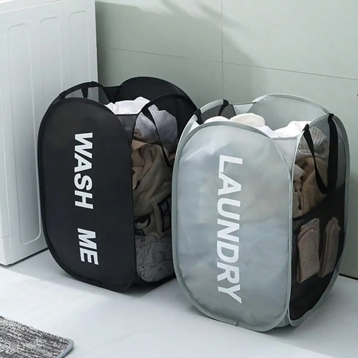 Wide Opening Mesh Laundry Hamper Pop Up Collapsible Basket for Dorm Travel Bathroom