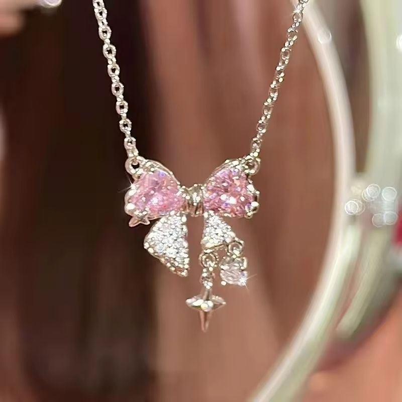 Sweet Pink Bow Pendant Necklace