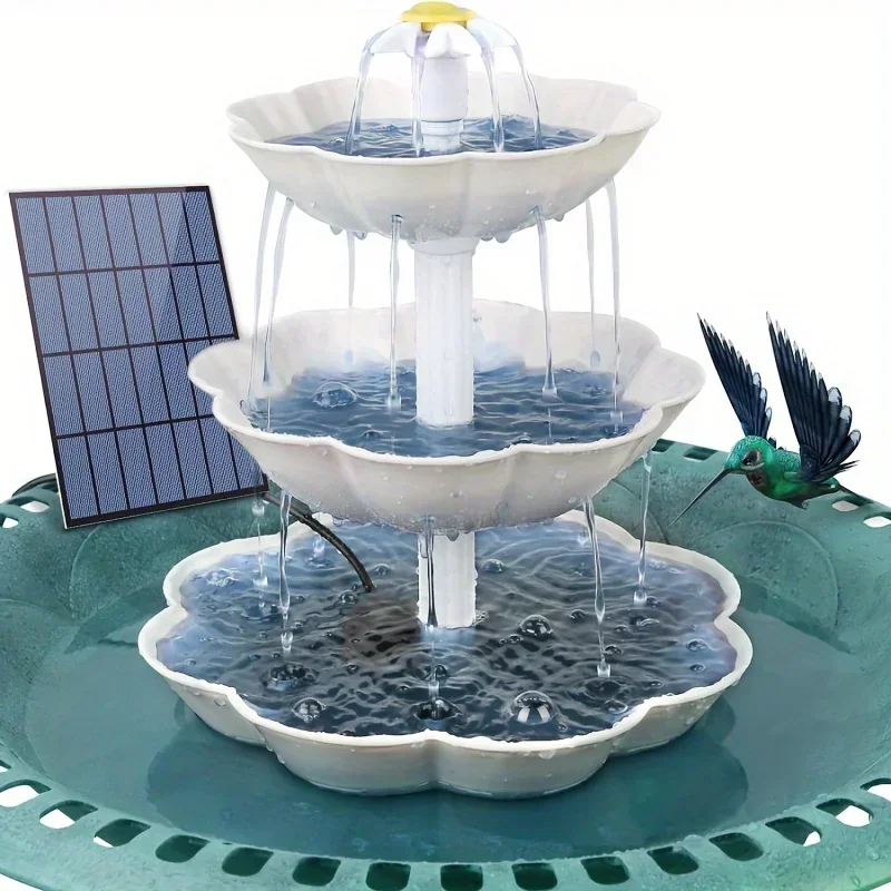 Solar Bird Bath Fountain with DIY Spray Heads Outdoor Solar Fountain Pump for Garden Bird Bath Decoration