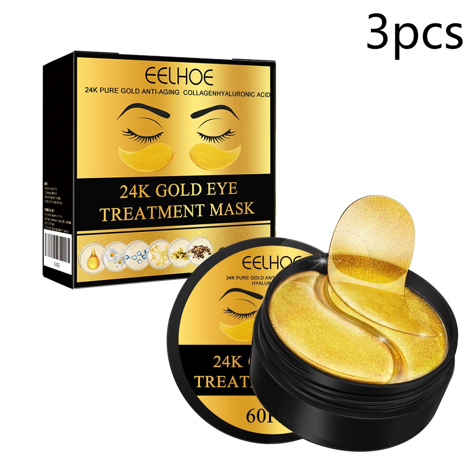 24K Gold Eye Radiance Hydrating Firming Eye Patches – 60pcs Anti-Dark Circles Under Eye Skincare Treatment