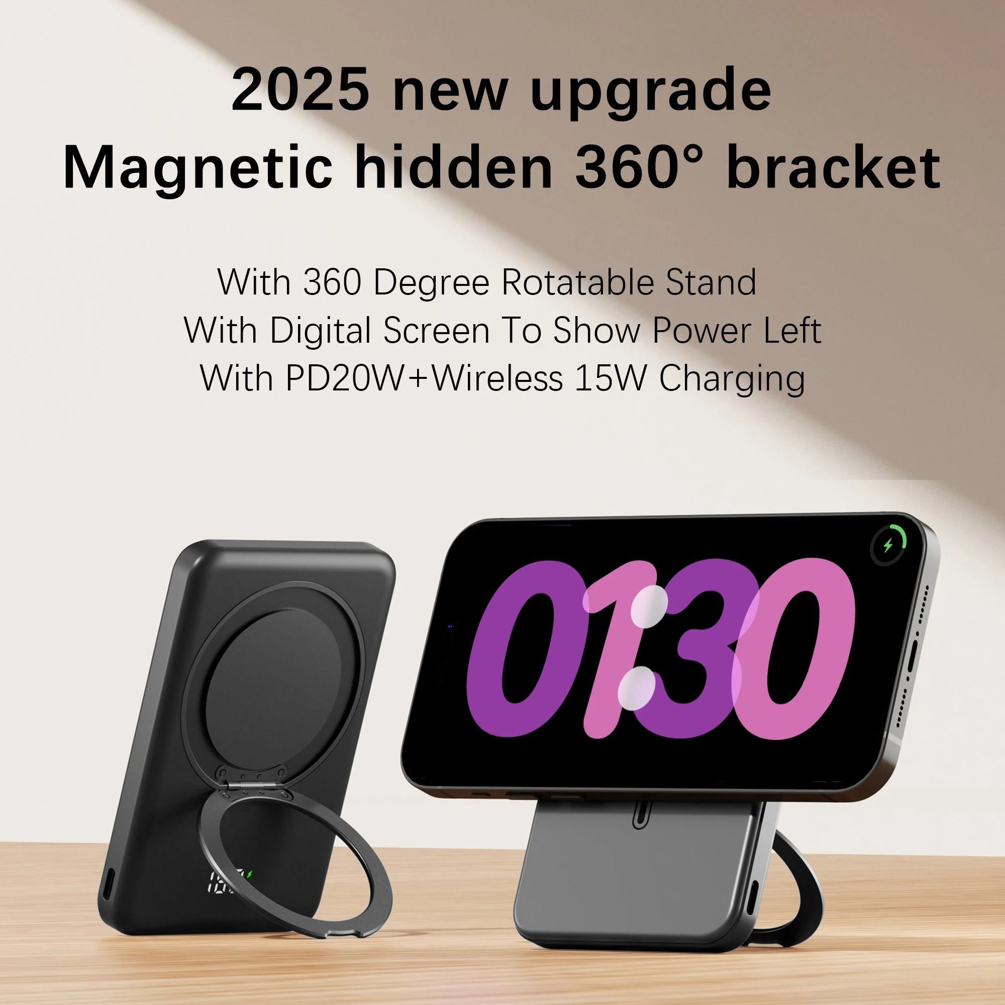 10000mAh Slim Mini Magnetic Power Bank – 20W Fast Charging Wireless Stand for iPhone & Samsung