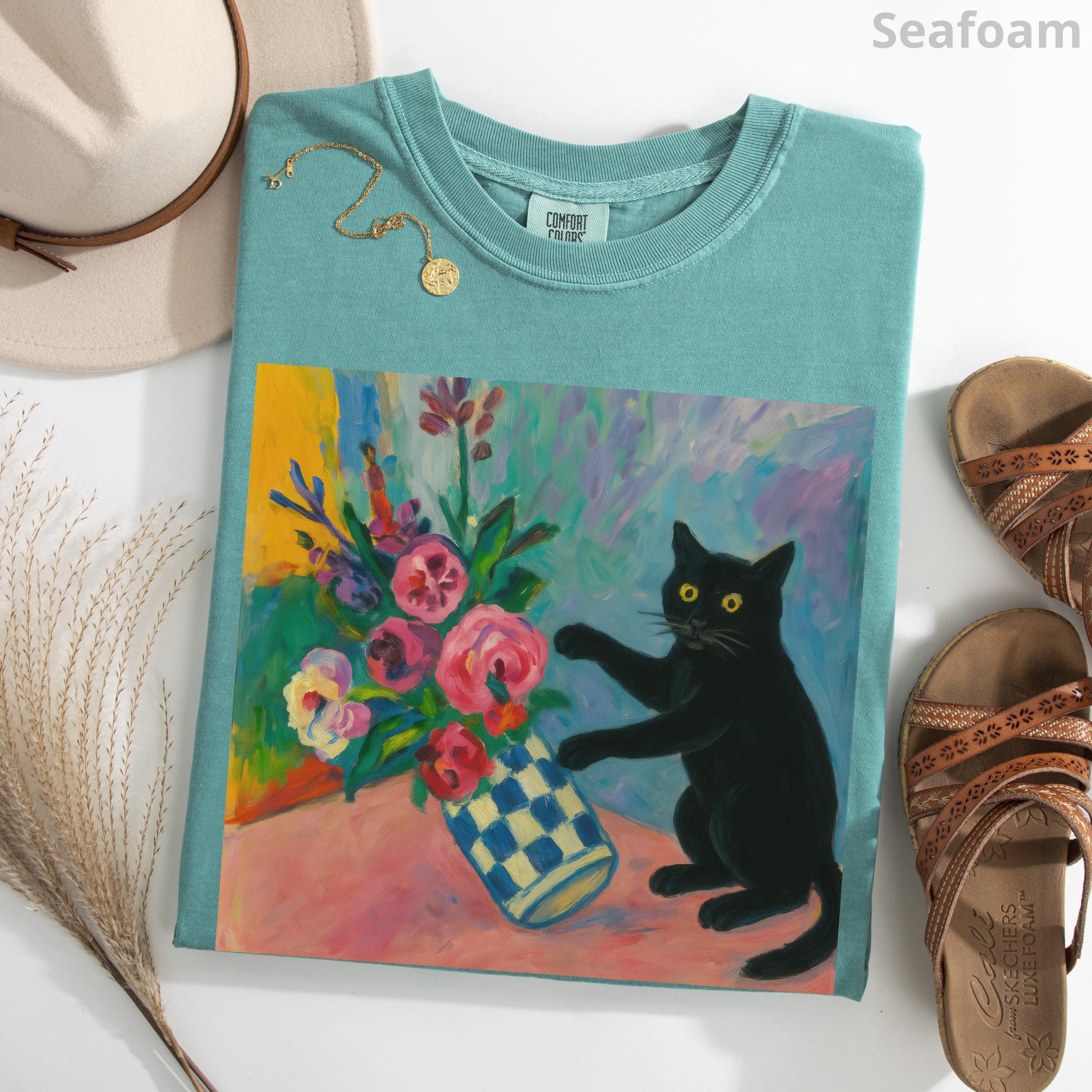 Funny Black Cat Art Shirt Matisse Inspired Kitty Lover Graphic Tee