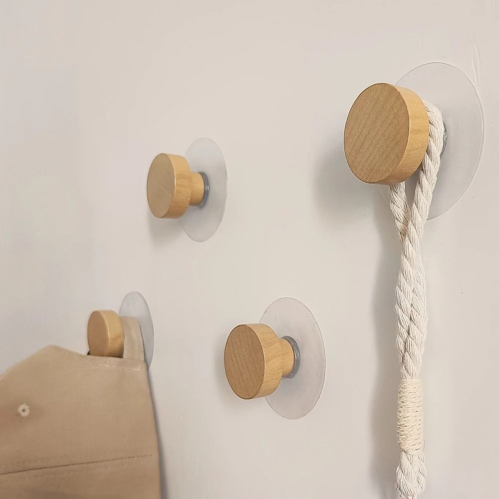 Wooden Sticky Hat Hooks Adhesive Wall Hanger Pegs for Door Closet and Bathroom