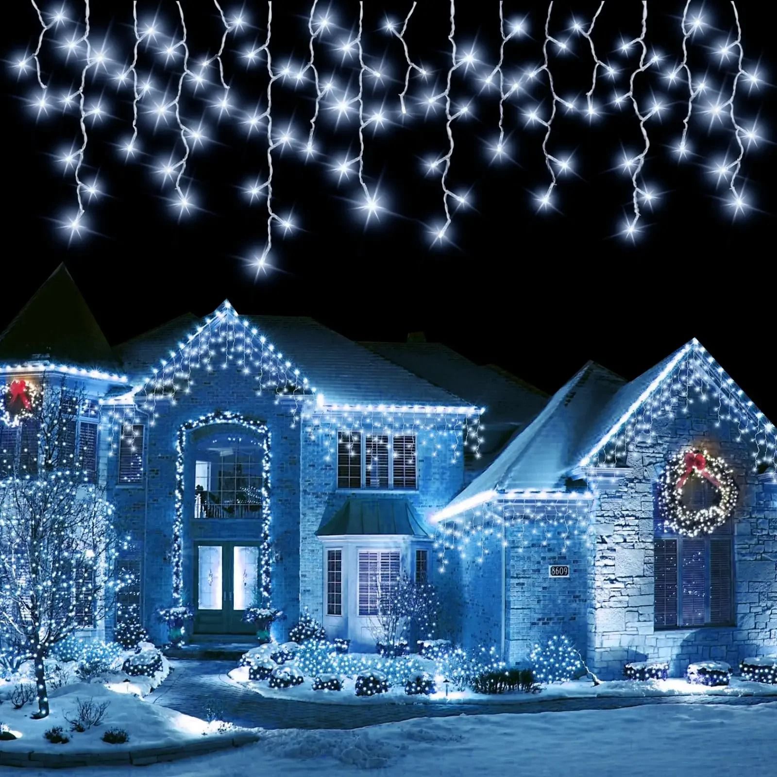 Solar Cascade Icicle Holiday Lights