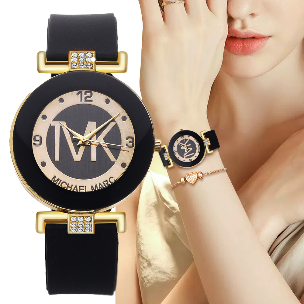 Womens Rhinestone Quartz Watch with Silicone Strap