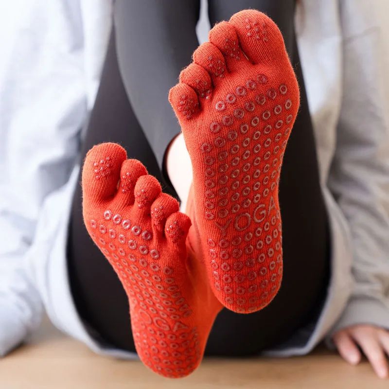 Womens Cotton Five-Toe Non-Slip Yoga Socks – Breathable Quick-Dry Pilates & Dance Fitness Grip Socks