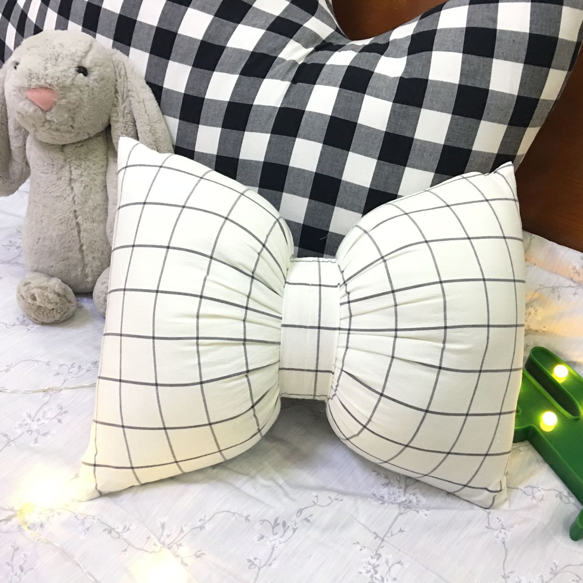 Office Lumbar Pillow, Stripe Bow Cushion Sofa Back Pillow, Photography Cushion