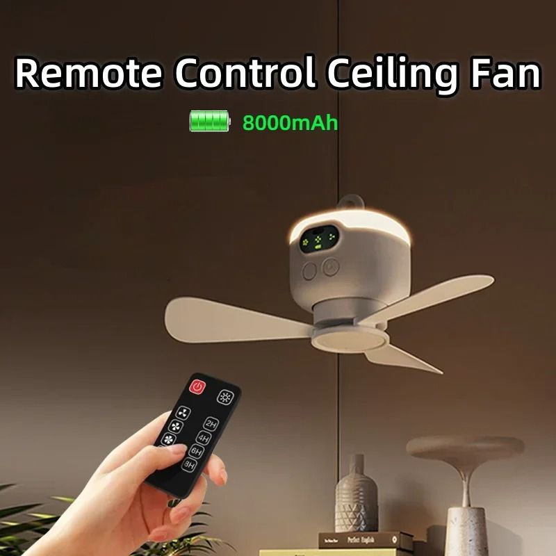 Rechargeable Ceiling Fan with Removable Blades and LED Light for Indoor and Outdoor Use