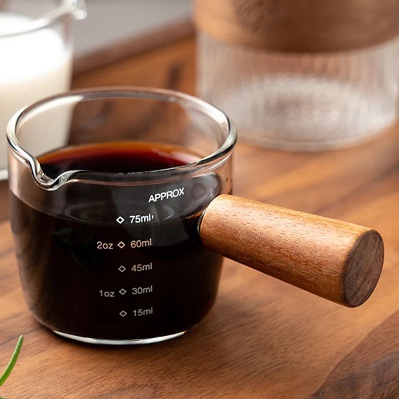 Italian Glass Espresso Cup Set with Measuring Marks Barista Shot Glass & Mini Milk Jug