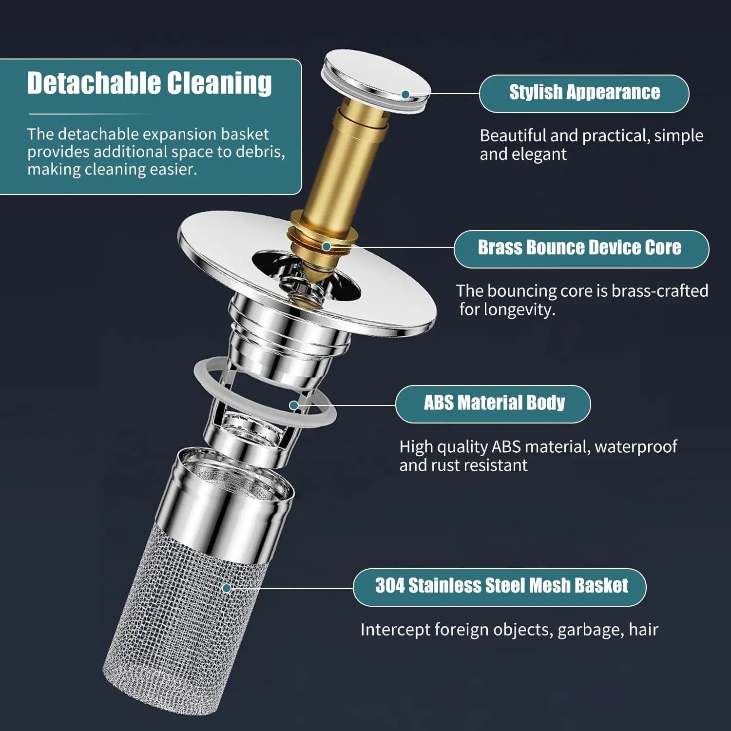 Universal Pop-Up Sink Drain Stopper with Hair Catcher and Anti-Clog Filter