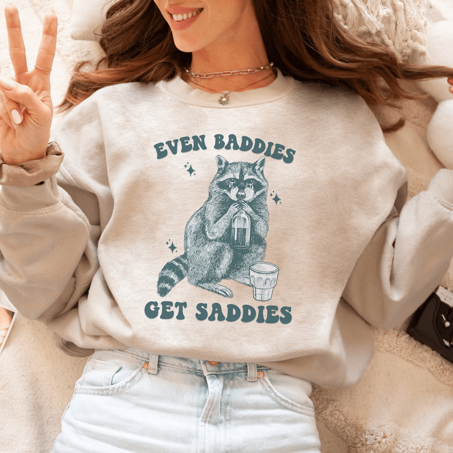 Even Baddies Get Saddies Raccoon Shirt Retro Y2K Funny Meme Graphic Tee