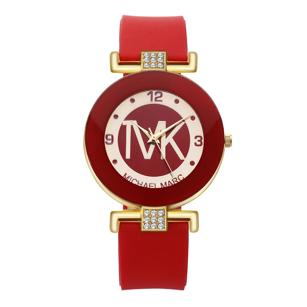 Womens Rhinestone Quartz Watch with Silicone Strap