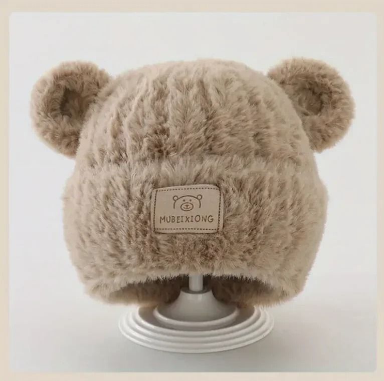 Winter Warm Baby Hat with Bear Ears Soft Plush Lining Cozy Headwear